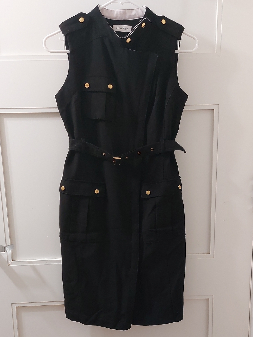 Calvin Klein Black Sleeveless Belted Utility Dress